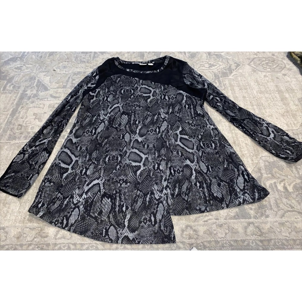 Westbound Womens Gray Black Snakeskin Print Long Sleeve Shirt Sz Large